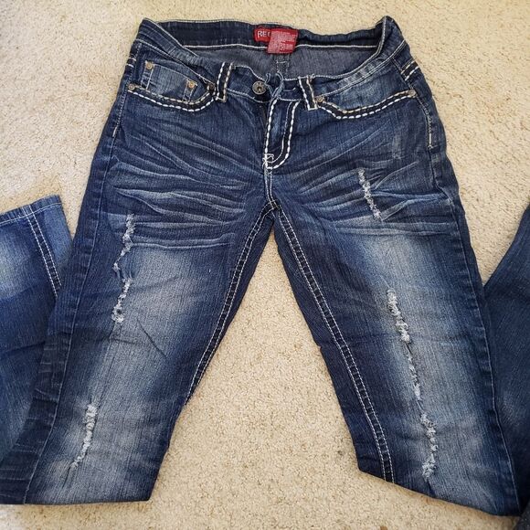 Red Rivet Distressed Straight Jeans - Picture 2 of 3